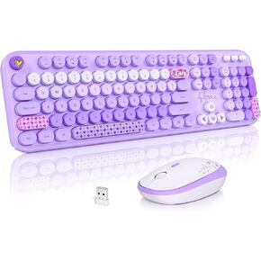 MOFII Wireless Keyboard and Mouse Combo, Cute Keyboard Full Size and Wireless Mouse, 2.4GHz Retro Typewriter Keyboard Wireless Mouse Set for PC/Desktop/Laptop/Windows (Pink Colorful)