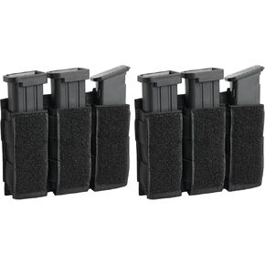 2pc Triple Pistol Mag Pouch, Tactical Molle Pouch Single Double Stack Magazine for 9mm/.40 Calibers 10mm 45ACP Glock S&W M&P, Sig P365, P365XL,226/229, Springfield 1911
