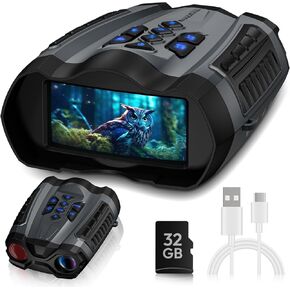 Night Vision Goggles, 4K Binoculars with Camera, 3.5" HD Display and 32GB TF Card,9 Gear Night Vision, 10X Digital Zoom, 4000mAh Battery Nightvision
