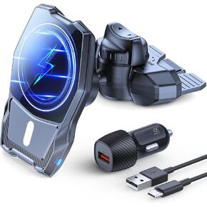 OQTIQ Hexagon Magnetic Wireless Charging Car Mount CD Phone Holder Compatible with Magsafe iPhone 16/15/14/13 Pro/Pro Max/Mini(QC 3.0 Car Charger & 3.3ft Type-C Cable Included)