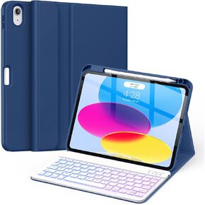 Soke for iPad 10th Generation Case with Keyboard 10.9 Inch - 7 Color Backlight Wireless Detachable Keyboard Cover with Built-in Pencil Holder, Soft TPU Folio Stand for iPad 10th Gen 2022, Lilac Marble