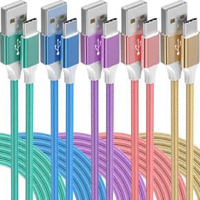 USB C Cable, 6Pack USB to USB C Cable Type C Charger Fast Charging Cable Nylon Braided Android Charger for iPhone 16 15 Charger, Samsung Galaxy, Huawei, Google Pixel, Sony, Switch（3/3/3/6/6/10Ft）