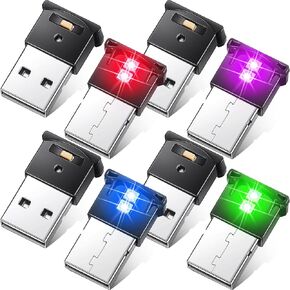 Mini USB LED Light, RGB Car LED Interior Lighting DC 5V Smart USB LED Atmosphere Light, Laptop Keyboard Light Home Office Decoration Night Lamp, Adjustable Brightness, 8 Colors (8 Pieces)