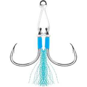 Dr.Fish 10 Pack Fishing Assist Hooks Replacement Hooks for Vertical Jigs Mylar Flash Teasers Saltwater Fishing Hooks Tuna Striper Flounder Mackerel Offshore Fishing