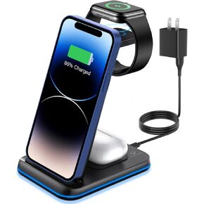 Foldable Wireless Charger for Multiple Devices 3 in 1 Wireless Charging Station for Travel, Compatible with iPhone 16 15 14 13 12 11/Pro/XR, Charging Pad for iWatch Series & Airpods 4 3 2 Pro