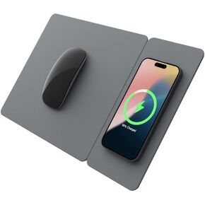 POUT H3 SplitMax - 3-in-1 Wireless Charging Mouse Pad - Fast Qi Wireless Charger/Mousepad Mat/Magnetic Tray Organizer- Compatible w/iPhone, Samsung Galaxy, AirPods (Palette Cream)