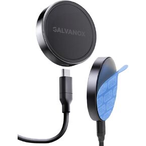 Galvanox Stick-On Magnetic Wireless Charger, Compatible with MagSafe (15W) iPhone Fast Charging, Low-Profile Pad for Wall, Home Office, Magnet Car Mount with Removable USB-C (Adhesive Mounting)