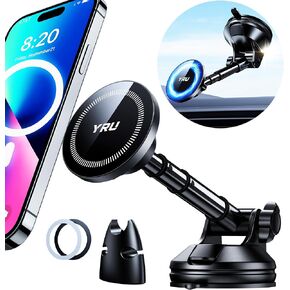 YRU [2024 Upgraded] Magnetic Phone Holder for Car【Patented & Super Magnet】 for MagSafe Car Mount Dashboard Magnet Phone Holder Windshield Phone Stand for iPhone 15 14 13 12 Pro Max Samsung, Black