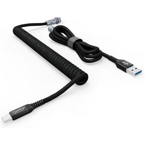 Typestyle Coiled Keyboard Cable - Coiled USB C Cable for Mechanical Keyboards - Aviator Cable Keyboard Accessories - Braided USB C Cable for Gaming Mechanical Keyboard (Black)