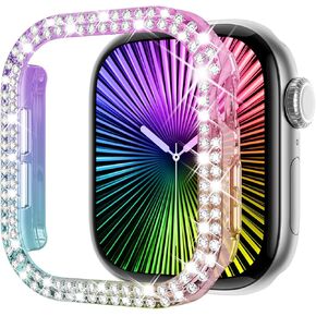 KADES Bling Watch Case Compatible for Apple Watch Series 10 42mm, Double Diamond PC Bumper Protective Face Cover for Women for iWatch 42mm, Clear