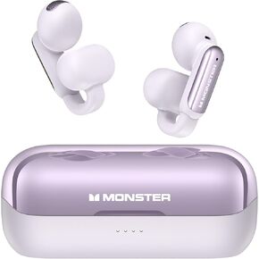 Monster Open AC601 Wireless Earbuds - Clip-On Comfort Bluetooth 5.4 Earbuds USB-C Charging, Clear Talk, IPX5 Water Resistant, Touch Controls,32H Playback Wireless Headphones for Everyday Use (Purple)