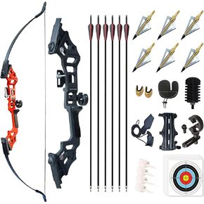 Archery 51" Takedown Recurve Bow and Arrows Set for Adults Metal Riser Longbow Kit Right Hand Straight Bow for Beginner Hunting Shooting Practice 30 40 50lb (Red 30lb)