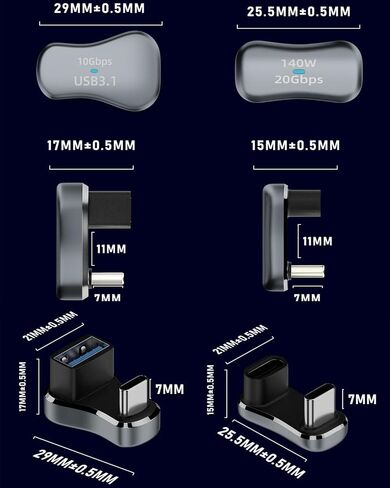 Herfair U-Shape USB Adapter (2 Pack) 180 Degree USB 3.1 Male to Female Extender 10Gbps USB Port Converter Direction Changer Supports OTG for PC, Laptop, USB Charger, Raspberry Pi and More (Style C) in Saudi Arabia