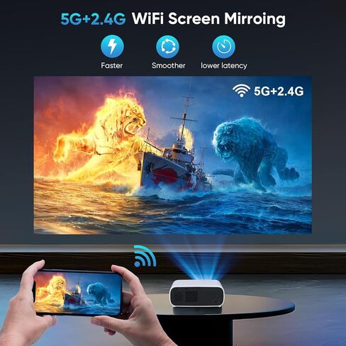 جهاز عرض مزود بتقنية WiFi وBluetooth، جهاز عرض أصلي 18000 Lumen 1080P، جهاز عرض خارجي محمول، جهاز عرض صغير للأفلام متوافق مع iOS/Android/Laptop/HDMI/PC/ TV Stick in Kuwait