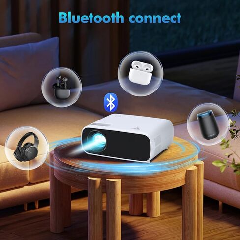 جهاز عرض مزود بتقنية WiFi وBluetooth، جهاز عرض أصلي 18000 Lumen 1080P، جهاز عرض خارجي محمول، جهاز عرض صغير للأفلام متوافق مع iOS/Android/Laptop/HDMI/PC/ TV Stick in Kuwait