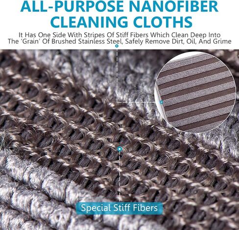 Stainless Steel Microfiber Cloth Double-Sided Cleaner Rag, Non-Scratch Scrub Cleaning Polishing Towel for Appliances, Kitchen Reusable Fridge Wipes, Gray Stripe, 8Pack, 12x12Inch in Saudi Arabia