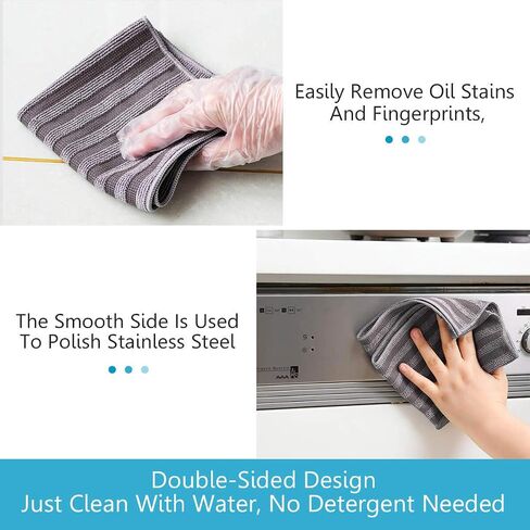 Stainless Steel Microfiber Cloth Double-Sided Cleaner Rag, Non-Scratch Scrub Cleaning Polishing Towel for Appliances, Kitchen Reusable Fridge Wipes, Gray Stripe, 8Pack, 12x12Inch in Saudi Arabia