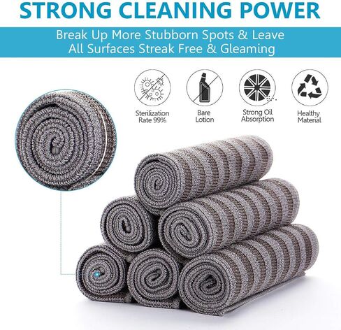 Stainless Steel Microfiber Cloth Double-Sided Cleaner Rag, Non-Scratch Scrub Cleaning Polishing Towel for Appliances, Kitchen Reusable Fridge Wipes, Gray Stripe, 8Pack, 12x12Inch in Saudi Arabia