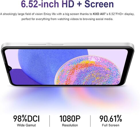 KXD A07 فتح الهاتف الخلوي، هاتف Android 12 غير مقفل، هواتف ذكية سريعة 4500 مللي أمبير 10 وات، 13 ميجابكسل + 8 ميجابكسل، 6.52 بوصة HD+، 8 جيجابايت + 128 جيجابايت/SD 256 جيجابايت، هاتف محمول، بصمة الإصبع/معرف الوجه، هاتف 4G ثنائي شريحة الاتصال - أبيض in Saudi Arabia