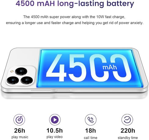 KXD A07 فتح الهاتف الخلوي، هاتف Android 12 غير مقفل، هواتف ذكية سريعة 4500 مللي أمبير 10 وات، 13 ميجابكسل + 8 ميجابكسل، 6.52 بوصة HD+، 8 جيجابايت + 128 جيجابايت/SD 256 جيجابايت، هاتف محمول، بصمة الإصبع/معرف الوجه، هاتف 4G ثنائي شريحة الاتصال - أبيض in Saudi Arabia