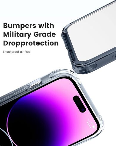 حافظة Mkeke لهاتف iPhone 14 Pro شفافة، [حماية من الدرجة العسكرية] [ليست صفراء] حافظة هاتف مضادة للصدمات لهاتف Apple iPhone 14 Pro 2022 - أسود شفاف in Kuwait