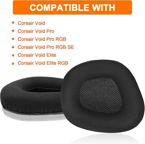 وسائد أذن بديلة لسماعات الألعاب السلكية/اللاسلكية من Corsair Void & Corsair Void PRO RGB مع نسيج شبكي أسود، رغوة الذاكرة in Kuwait