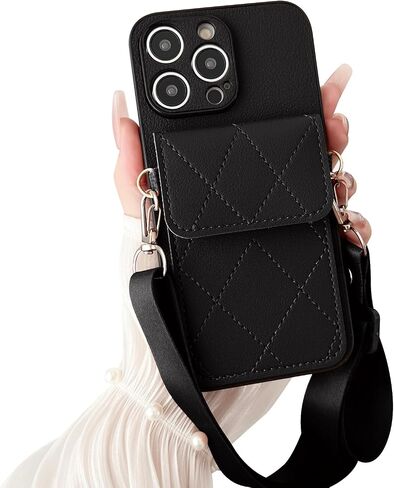 iPhone 15 Pro Crossbody PU Leather Wallet Case Card Holder Compatible with for Cell Phone Purse Slots Shockproof Women Lady Girls-Brown in Saudi Arabia