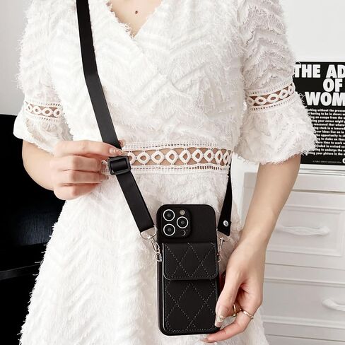 iPhone 15 Pro Crossbody PU Leather Wallet Case Card Holder Compatible with for Cell Phone Purse Slots Shockproof Women Lady Girls-Brown in Saudi Arabia
