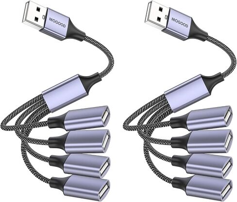MOGOOD USB Splitter, 4-Port USB 2.0 Electronic Adapter, Multi-Socket USB Hub for Data Transfer and Power Charging, Compatible with Keyboard, Desktop, Television, Laptop, Printer, Car, U Disk, and TV in Kuwait