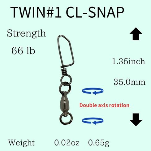 Ball Bearing Double-axis Rotation Twin Swivel + CL-SNAP Size #0～＃10 Strength 55lb～661lb Over Fishing Tackle Saltwater Swivel Freshwater Swivel Solid Ring Big Game Fishing Accessories Made in Japan in Saudi Arabia