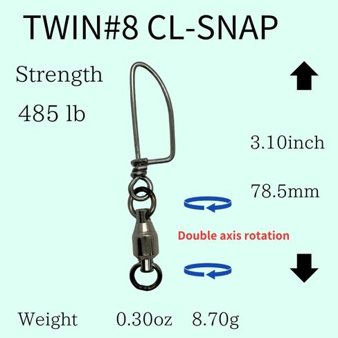 Ball Bearing Double-axis Rotation Twin Swivel + CL-SNAP Size #0～＃10 Strength 55lb～661lb Over Fishing Tackle Saltwater Swivel Freshwater Swivel Solid Ring Big Game Fishing Accessories Made in Japan in Saudi Arabia
