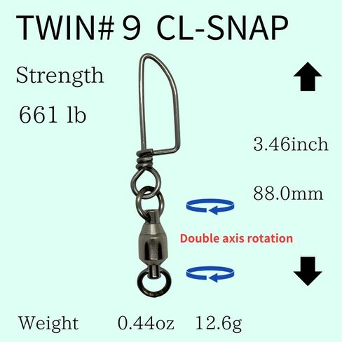 Ball Bearing Double-axis Rotation Twin Swivel + CL-SNAP Size #0～＃10 Strength 55lb～661lb Over Fishing Tackle Saltwater Swivel Freshwater Swivel Solid Ring Big Game Fishing Accessories Made in Japan in Saudi Arabia