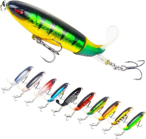 10Pcs Fishing Lures for Bass, Whopper Lures Kit, Top Water Fishing Lures with BKK Hooks, Popper Floating Lure for Bass Catfish Pike in Saudi Arabia