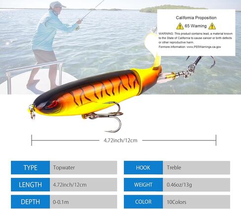 10Pcs Fishing Lures for Bass, Whopper Lures Kit, Top Water Fishing Lures with BKK Hooks, Popper Floating Lure for Bass Catfish Pike in Saudi Arabia