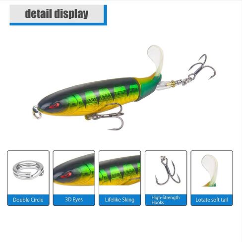 10Pcs Fishing Lures for Bass, Whopper Lures Kit, Top Water Fishing Lures with BKK Hooks, Popper Floating Lure for Bass Catfish Pike in Saudi Arabia