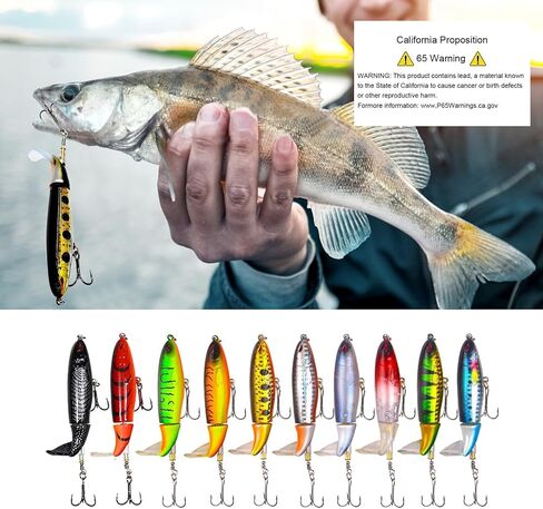 10Pcs Fishing Lures for Bass, Whopper Lures Kit, Top Water Fishing Lures with BKK Hooks, Popper Floating Lure for Bass Catfish Pike in Saudi Arabia