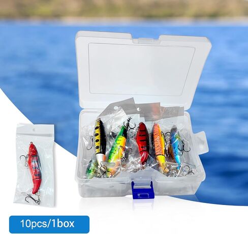 10Pcs Fishing Lures for Bass, Whopper Lures Kit, Top Water Fishing Lures with BKK Hooks, Popper Floating Lure for Bass Catfish Pike in Saudi Arabia