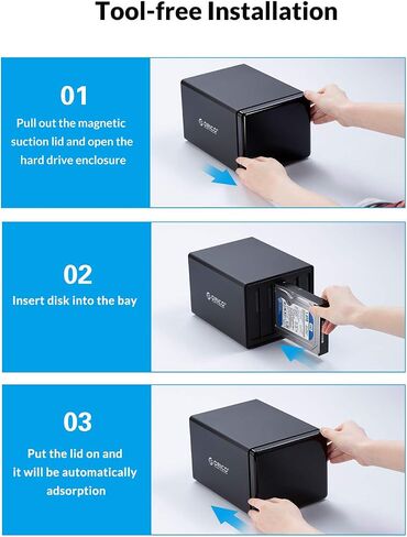 ORICO 5 Bay Raid Hard Drive Enclosure USB C Magnetic Aluminum HDD Enclosure with Fan for 3.5inch All SATA HDD Support 7 RAID Modes, Storage Expansion Up to 80TB for Office and Home- NS500RC3 in Saudi Arabia