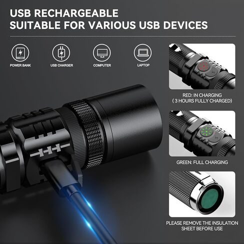 مصابيح يدوية قابلة لإعادة الشحن من RECHOO، مصابيح LED عالية التجويف، مفتاح مزدوج S3000L LED، فائقة السطوع 5 أوضاع قابلة للتكبير وقابلة للتكبير ومقاومة للماء EDC للمنزل، وحالات الطوارئ، والتخييم (البطارية متضمنة) in Saudi Arabia