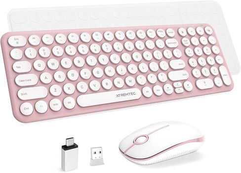 Wireless Keyboard and Mouse Combo,XTREMTEC 2.4GHz Quiet Slim Cute Round Keycap Compact Size Blue Kawaii Cordless Retro Keyboard Mouse Set Home Office Accessories for Mac/Windows (Blue) in Kuwait