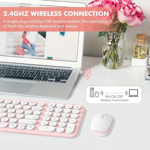 Wireless Keyboard and Mouse Combo,XTREMTEC 2.4GHz Quiet Slim Cute Round Keycap Compact Size Blue Kawaii Cordless Retro Keyboard Mouse Set Home Office Accessories for Mac/Windows (Blue) in Kuwait