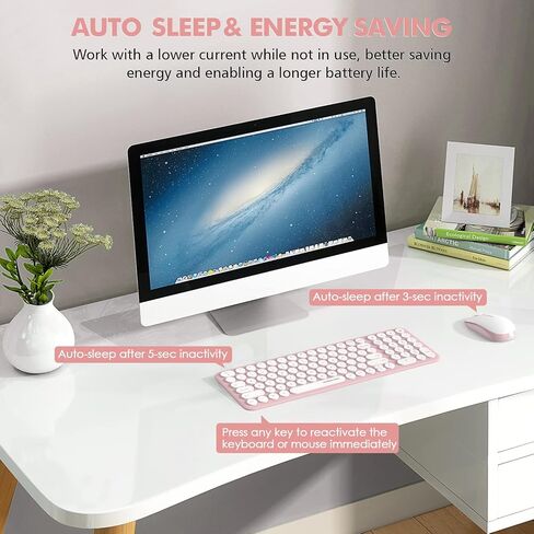 Wireless Keyboard and Mouse Combo,XTREMTEC 2.4GHz Quiet Slim Cute Round Keycap Compact Size Blue Kawaii Cordless Retro Keyboard Mouse Set Home Office Accessories for Mac/Windows (Blue) in Kuwait