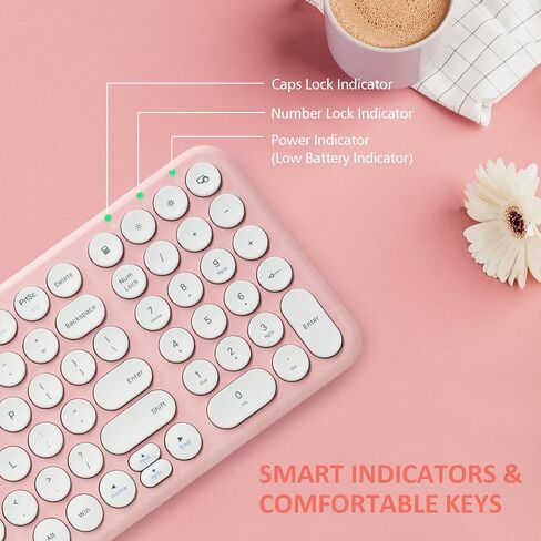 Wireless Keyboard and Mouse Combo,XTREMTEC 2.4GHz Quiet Slim Cute Round Keycap Compact Size Blue Kawaii Cordless Retro Keyboard Mouse Set Home Office Accessories for Mac/Windows (Blue) in Kuwait