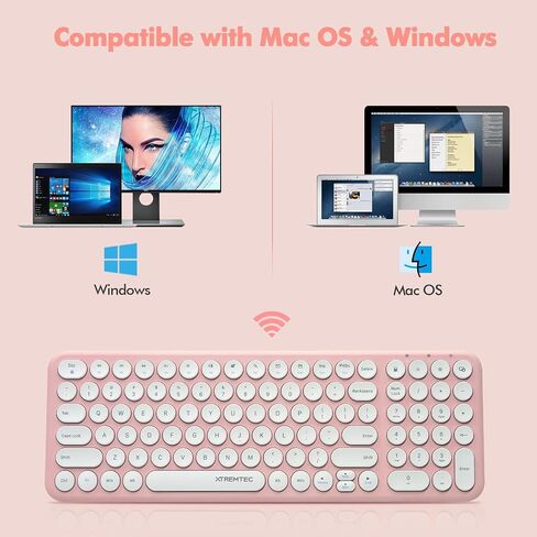 Wireless Keyboard and Mouse Combo,XTREMTEC 2.4GHz Quiet Slim Cute Round Keycap Compact Size Blue Kawaii Cordless Retro Keyboard Mouse Set Home Office Accessories for Mac/Windows (Blue) in Kuwait