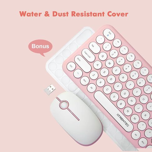 Wireless Keyboard and Mouse Combo,XTREMTEC 2.4GHz Quiet Slim Cute Round Keycap Compact Size Blue Kawaii Cordless Retro Keyboard Mouse Set Home Office Accessories for Mac/Windows (Blue) in Kuwait