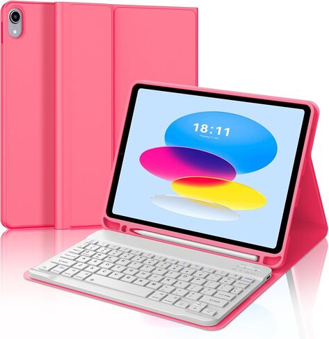 حافظة KVAGO لجهاز iPad الجيل العاشر مع لوحة مفاتيح 10.9 بوصة 2022 - لوحة مفاتيح بلوتوث، 7 ألوان خلفية، لاسلكية قابلة للفصل، حامل أقلام مدمج - حافظة فوليو ذكية باللون الأسود in Saudi Arabia