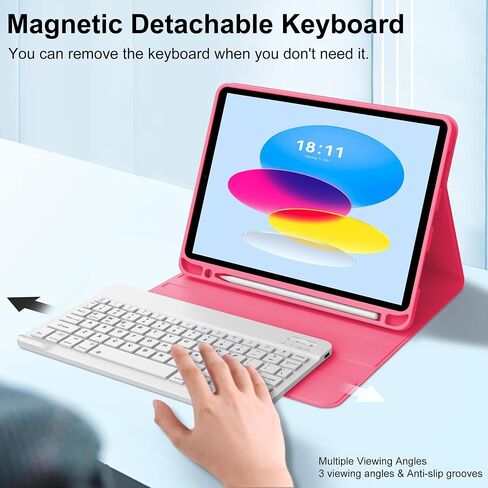 حافظة KVAGO لجهاز iPad الجيل العاشر مع لوحة مفاتيح 10.9 بوصة 2022 - لوحة مفاتيح بلوتوث، 7 ألوان خلفية، لاسلكية قابلة للفصل، حامل أقلام مدمج - حافظة فوليو ذكية باللون الأسود in Saudi Arabia