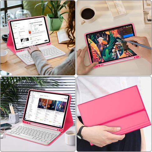 حافظة KVAGO لجهاز iPad الجيل العاشر مع لوحة مفاتيح 10.9 بوصة 2022 - لوحة مفاتيح بلوتوث، 7 ألوان خلفية، لاسلكية قابلة للفصل، حامل أقلام مدمج - حافظة فوليو ذكية باللون الأسود in Saudi Arabia