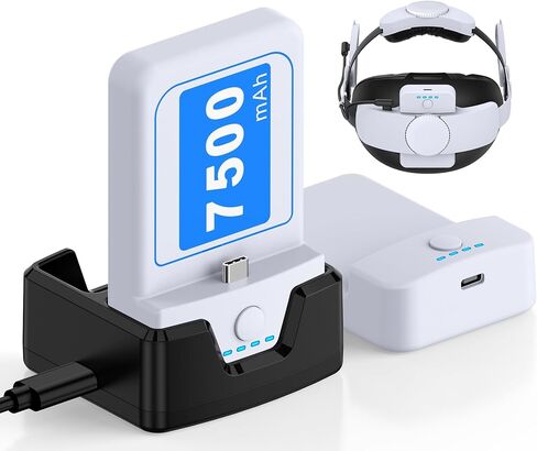 2x7500mAh Head-Strap-Rechargeable-Battery-Pack for Oculus Quest 2, Lightweight Power with LED Indicator for Extended 4 Hours Playtime - with Charging Dock(Only Suitable for Our Head Strap) in Kuwait