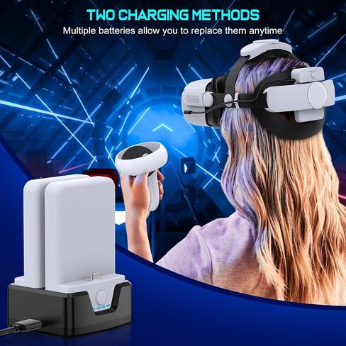 2x7500mAh Head-Strap-Rechargeable-Battery-Pack for Oculus Quest 2, Lightweight Power with LED Indicator for Extended 4 Hours Playtime - with Charging Dock(Only Suitable for Our Head Strap) in Kuwait